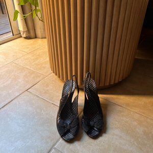 Vintage Moschino Black Bow Tie Open Toe Heels